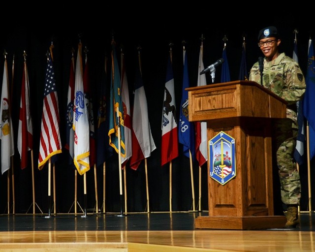 Command Sgt. Maj. Mauvet M. Rawls addresses the audience as the installation Command Sergeant Major of U.S. Army Dugway Proving Ground.
Photo by Becki Bryant, DPG Public Affairs