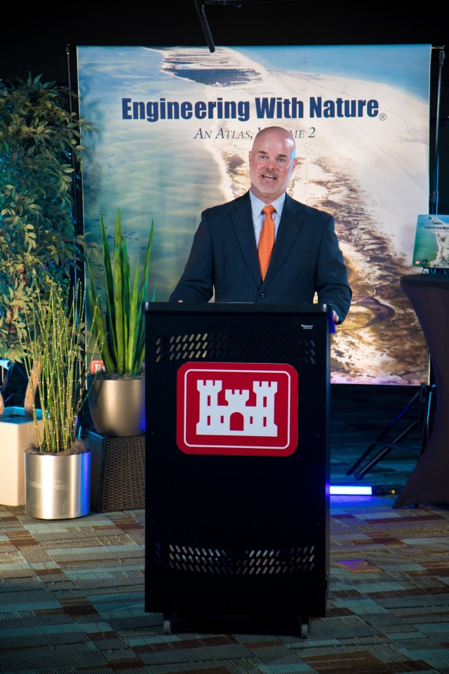 Dr. Todd Bridges, the national lead for USACE's Engineering With Nature program, delivers opening remarks at the virtual international Book Launch Event, April 7, 2021, for Engineering With Nature, an Atlas, Volume 2. The event was an opportunity to celebrate the release of the book with the public and included remarks from leaders and executives representing a range of U.S. and overseas organizations.