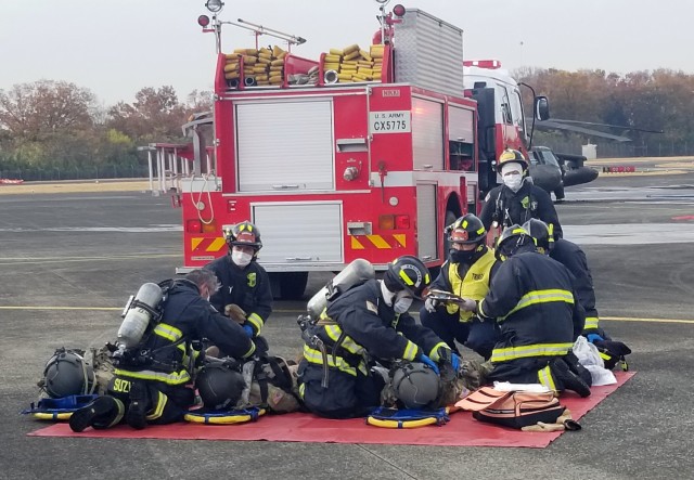 U.S. Army Garrison Japan Fire Department fire personnel participate in training at Kastner Army Airfield, Japan, Dec. 11, 2020.