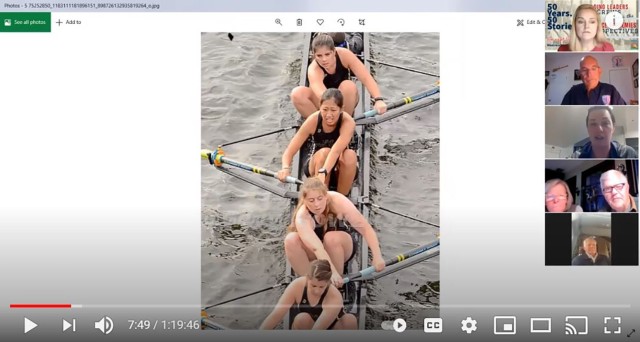 Army West Point Crew’s Assistant Coach and Equipment Manager Kate Brownson (in the middle on the right side), who wrote a story for Head of Schuylkill Regatta titled, “Rowing: The Making of an Officer,” shared her crew experiences with the rowing community during a “Story Hour" of the “50 Years. 50 Stories.” hosted virtually on Zoom by the HOSR’s Executive Director, Jennifer Wesson, March 24. Brownson, who has coached at West Point since 2015, spoke about the women’s crew team during her talk. 