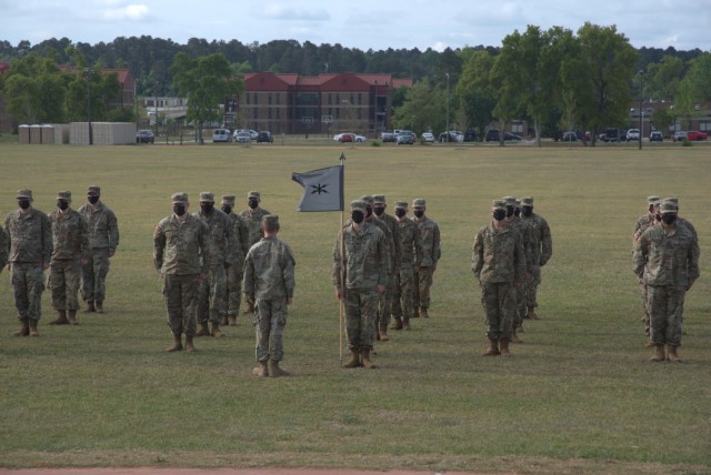 Soldiers of the Raptor Detachment, Army Cyber Protection Brigade stand in formation during an activation ceremony for the detachment at Fort Gordon, Ga., April 15, 2021. (Photo by Jeremy Garcia)