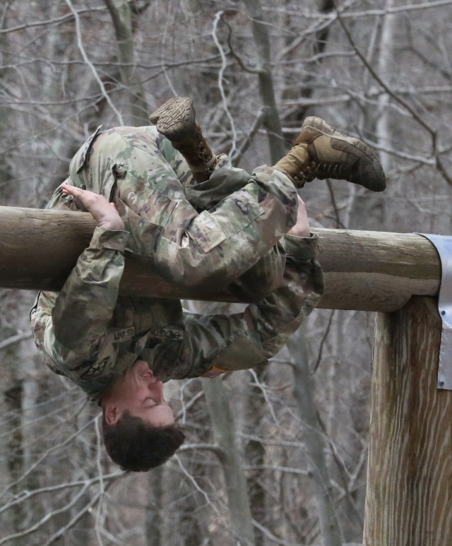 Cadets negotiate obstacles during the Sandhurst 2021 Military Skills Competition. The Sandhurst competition, which included teams from West Point, other services and ROTC programs, took place April 16-17 at West Point. (Photo by Michael Maddox,...