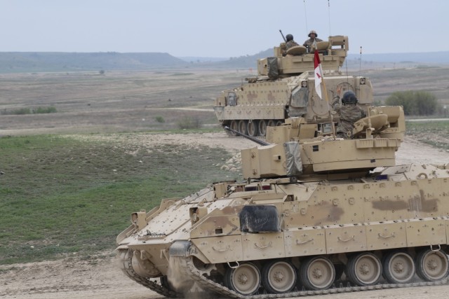 The Command Sergeant Major of US Army Forces Command, Command Sgt. Maj. Todd Sims, visited the Troopers of 4th Squadron, 9th Cavalry Regiment, 2nd Armored Brigade Combat Team, during their Bradley Gunnery Table VI field exercise, at Fort Hood,...