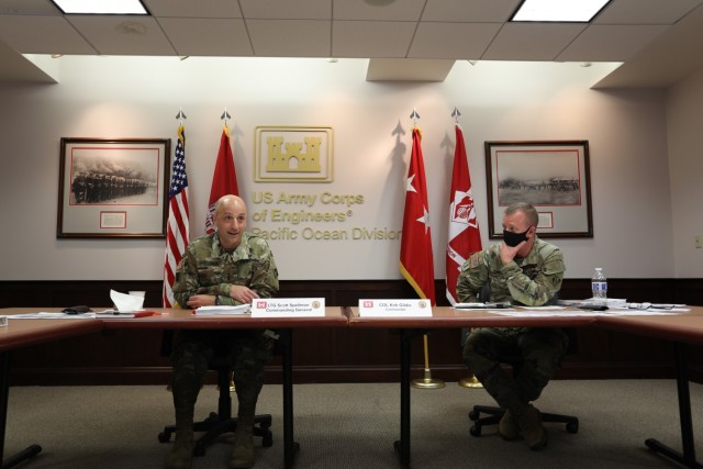 FORT SHAFTER, Hawaii (April 16, 2021) -- The U.S. Army Corps of Engineers (USACE) Commanding General Lt. Gen. Scott Spellmon (left) conducted his first ever visit to the Pacific Ocean Division (POD), engaging with key military and governmental...
