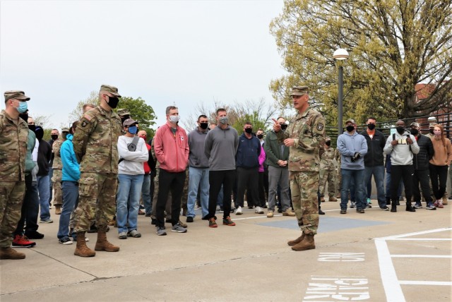 USAREC Soldiers listen in as Brig. Gen. Patrick Michaelis expresses his appreciation for the participant’s involvement in the 2021 day of action.