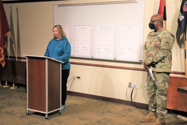 Rebecca Wilkinson, installation Sexual Harassment/Assault Response and Prevention program manager with the Fort McCoy Army Community Service office of the Directorate of Family and Morale, Welfare and Recreation, discusses the post's planned April...
