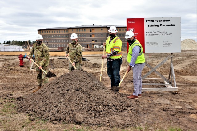 (From left) Fort McCoy Garrison Commander Col. Michael Poss; Maj. Gen. Darrell Guthrie, 88th Readiness Division commanding general and Fort McCoy senior commander; Sean Giese, resident engineer with the Omaha District of the Army Corps of...