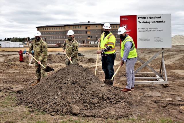 (From left) Fort McCoy Garrison Commander Col. Michael Poss; Maj. Gen. Darrell Guthrie, 88th Readiness Division commanding general and Fort McCoy senior commander; Sean Giese, resident engineer with the Omaha District of the Army Corps of...