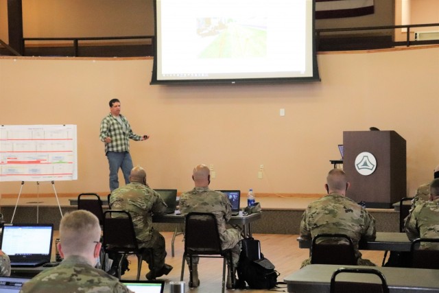 Brad Vieth, range safety officer with the Fort McCoy Directorate of Plans, Training, Mobilization and Security (DPTMS), briefs 23 service members attending the DPTMS Training Workshop on April 8, 2021, in building 905 at Fort McCoy, Wis. This was...