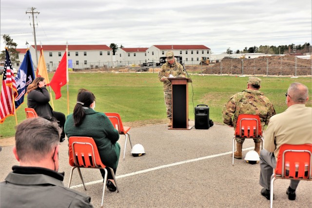 Maj. Gen. Darrell Guthrie, 88th Readiness Division commanding general and Fort McCoy senior commander, provides remarks April 15, 2021, during a special ground-breaking ceremony at Fort McCoy, Wis. The ceremony recognized the construction of a...
