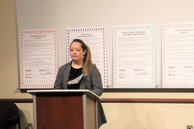 Family Advocacy Program Manager Jen Morris with the Army Community Service office of the Fort McCoy Directorate of Family and Morale, Welfare and Recreation discusses the installation's observance of Child Abuse Prevention Month as part of a video...