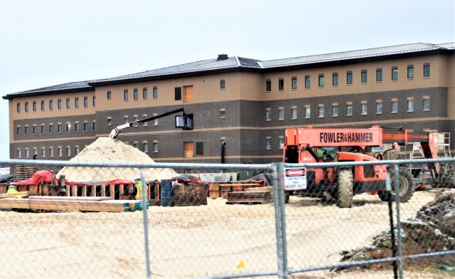 Infrastructure work is shown under way April 14, 2021, in the 1600 block of the cantonment area at Fort McCoy, Wis., for a second transient training troops barracks project. The second barracks $18.8 million barracks project was awarded to L.C....