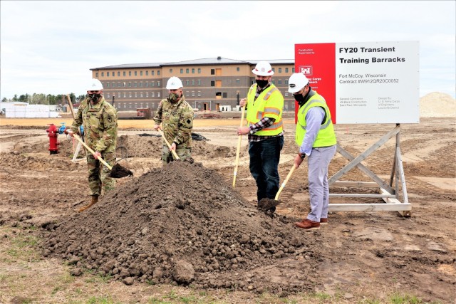 (From left) Fort McCoy Garrison Commander Col. Michael Poss; Maj. Gen. Darrell Guthrie, 88th Readiness Division commanding general and Fort McCoy senior commander; Sean Giese, resident engineer with the Omaha District of the Army Corps of...