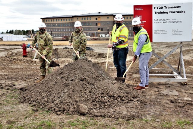 (From left) Fort McCoy Garrison Commander Col. Michael Poss; Maj. Gen. Darrell Guthrie, 88th Readiness Division commanding general and Fort McCoy senior commander; Sean Giese, resident engineer with the Omaha District of the Army Corps of...