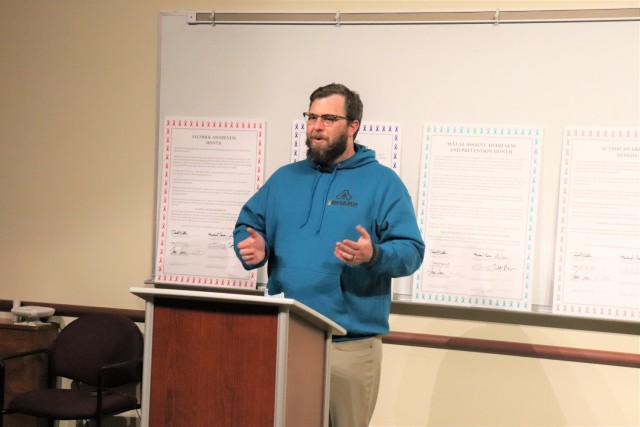 Ryan Harvey, installation Sexual Harassment/Assault Response and Prevention victim advocate with the Fort McCoy Army Community Service office of the Directorate of Family and Morale, Welfare and Recreation, discusses the post’s planned April...