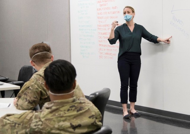 Megan Helf (MRT-PE) facilitates discussion during SLDC.