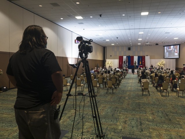 Fort Bliss FMWR Marketing staff members live casted the Army Volunteer Corps' annual volunteer ceremony, at Fort Bliss, Texas, April 22, 2021, to encourage social distancing.