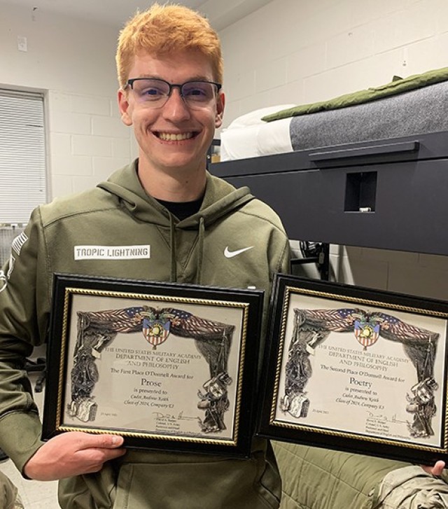 Class of 2024 Cadet Andrew Keith earned two CNOTA awards by placing second in poetry and first in prose.    (Photo provided by Class of 2024 Cadet Andrew Keith)
