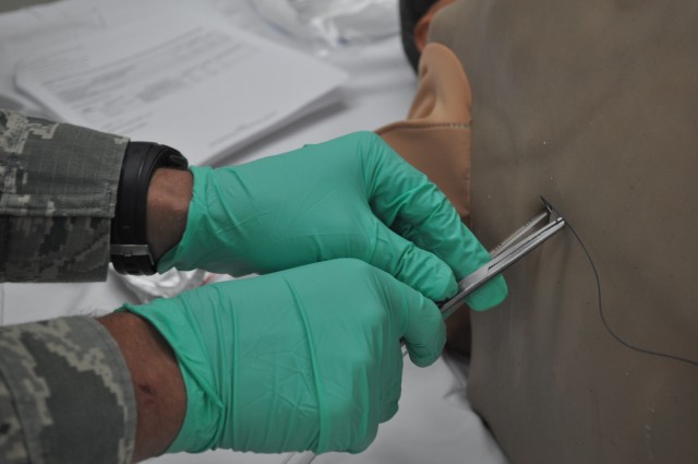 Martin Army Community Hospital's graudating residents practiced inserting a chest tube as part of the FMRx, a 3-day operational medicine course.