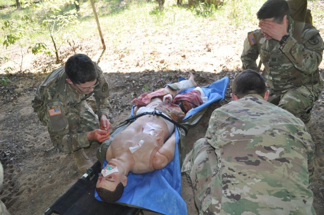 Doctors from Martin Army Community Hospital's Family Medicine Residency Program take part in a mass casualty exercise at the Medical Simulation Training Center as part of their 3-day operational medicine course, Family Medicine Residency Experience.