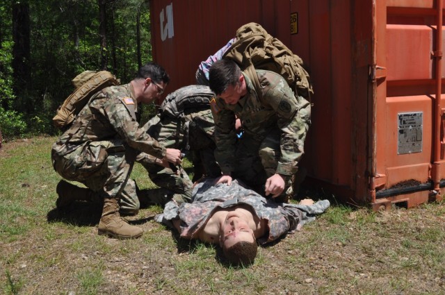 Doctors from Martin Army Community Hospital's Family Medicine Residency Program take part in a mass casualty exercise at the Medical Simulation Training Center as part of their 3-day operational medicine course, Family Medicine Residency Experience.