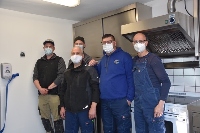 The DPW crew who renovated the barrack kitchen are from left to right, Pascal Krug, Thorben Luft, Jan Moertzsch, Raymond Schaaf and Oliver Vogt.