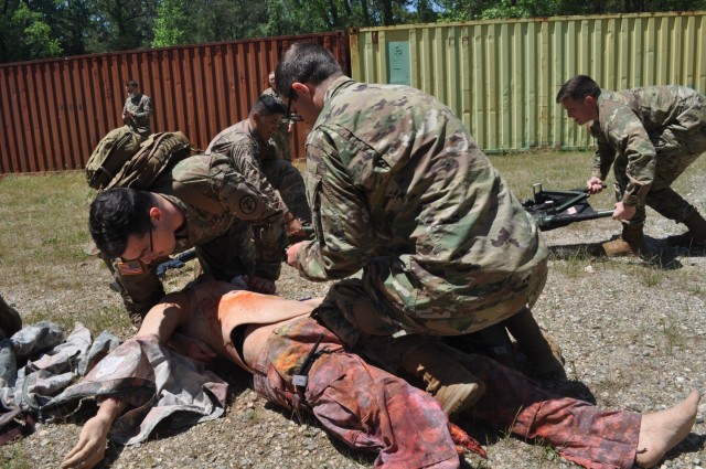 Doctors from Martin Army Community Hospital's Family Medicine Residency Program take part in a mass casualty exercise at the Medical Simulation Training Center as part of their 3-day operational medicine course, Family Medicine Residency Experience.