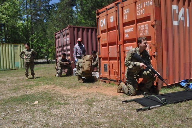 Doctors from Martin Army Community Hospital's Family Medicine Residency Program take part in a mass casualty exercise at the Medical Simulation Training Center as part of their 3-day operational medicine course, Family Medicine Residency Experience.