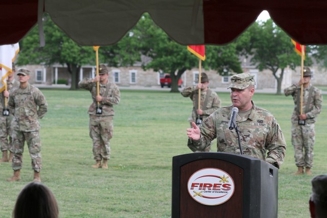 Brig. Gen. Thomas Moore was introduced April 28, 2021, as the new deputy commanding general for Army National Guard Air Defense Artillery, during a retreat ceremony at Fort Sill, Oklahoma.