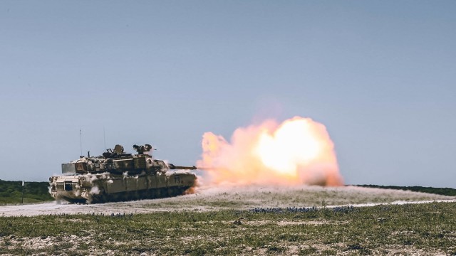 Tankers with 3rd Armored Brigade Combat Team, 1st Cavalry Division send rounds down range during the brigades GREYWOLF FORGE live fire training exercise, Fort Hood, Texas, April 11, 2021. (U.S. Army Photo by Sgt. Calab Franklin, 3rd Armored...
