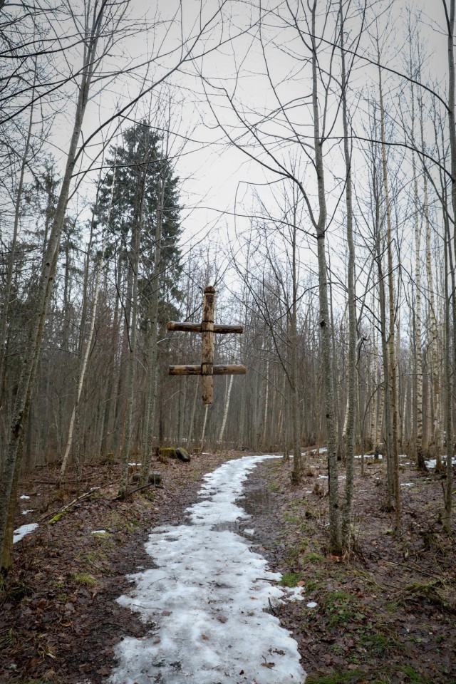 The Lithuanian Vytis cross sways in the breeze about a narrow trail leading to a memorial marker dedicated to Lithuanian freedom fighters. Troopers assigned to 2nd Battalion, 8th Cavalry Regiment visited the site after volunteering with local...