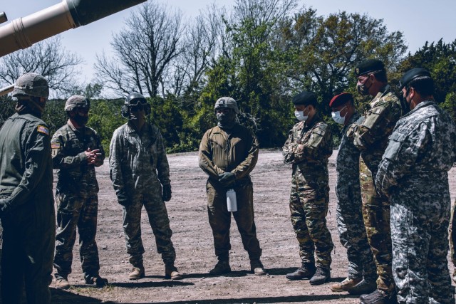 Leaders from the British and French Army’s take time from III Corps’ WARFIGHTER Training Exercise to visit 3rd Armored Brigade Combat Team, 1st Cavalry Division during their GREYWOLF FORGE live fire to take an up-close look at the U.S....