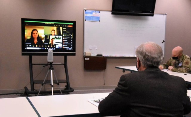 Exercise “President” Dr. Jim Breckenridge, AWC Provost, and student Chairman of the Joint Chiefs conference online with National Security Council members played by National Defense University students.