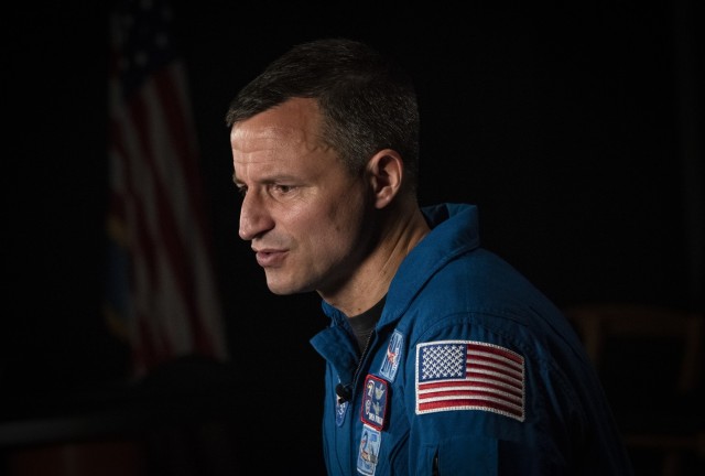 Col. Andrew Morgan, NASA astronaut and Army flight surgeon, speaks during an interview with Defense Media Activity at Fort Meade, Md., May 3, 2021.