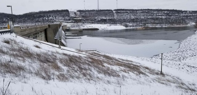 U.S. Army Corps of Engineers Tulsa District’s Fort Gibson Dam released water at 10,100 cubic feet per second via hydroelectric power turbines during the 2021 Winter Storm.