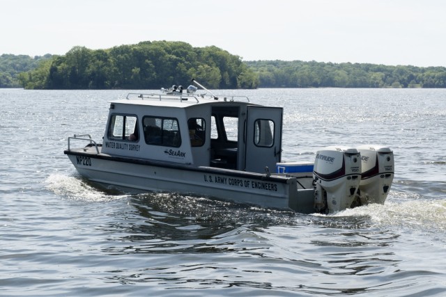 The U.S. Army Corps of Engineers Nashville District’s Water Quality Survey vessel and team is on J. Percy Priest Lake in Nashville, Tennessee, April 27, 2021, to collect water samples. (USACE Photo by Leon Roberts)
