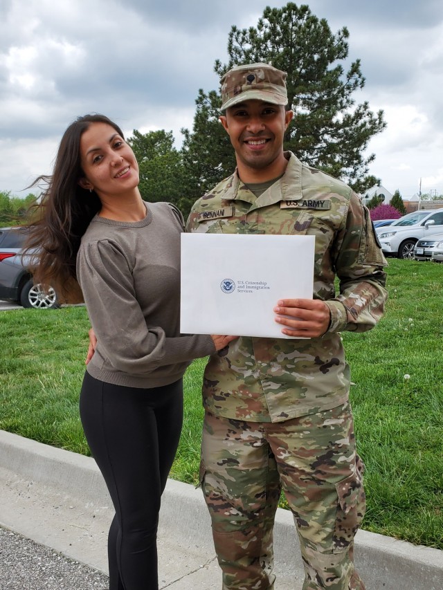 Spc. Ahmed Amine Bennani, an emergency room medic at Fort Riley's Irwin Army Community Hospital became a citizen during an April 28 naturalization ceremony in Kansas City. His wife Veronica Godinez went through the naturalization process about...