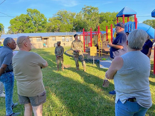 Garrison and Hunter Army Airfield Homes hold walking town hall in Wilson Acres, April 26. Local residents used the opportunity to voice several concerns about their neighborhood such as speeding and grounds maintenance.