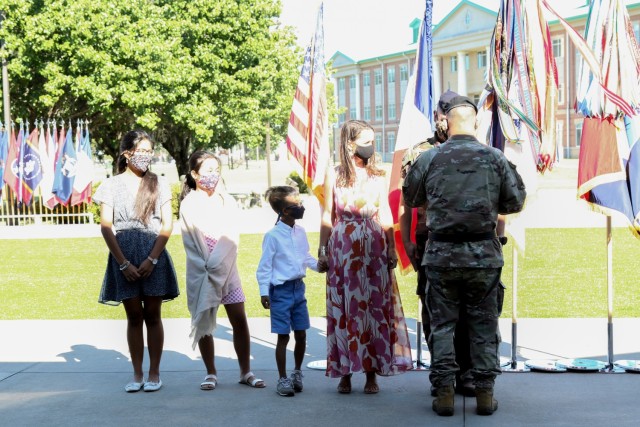 U.S. Army Maj. Gen. Antonio Aguto, commanding general of the 3rd Infantry Division, promotes French Army Maj. Gen. Hubert Cottereau, deputy commanding general of the 3rd ID, May 7, 2021, at Marne Garden on Fort Stewart, Georgia. Cottereau led the...