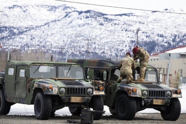Soldiers prepare a vehicle for turn-in at the Modernization, Displacement, and Repair Site at Joint Base Elmendorf-Richardson. The MDRS is a single location dedicated to receive excess equipment from units.  It is the one-stop-shop that receives,...
