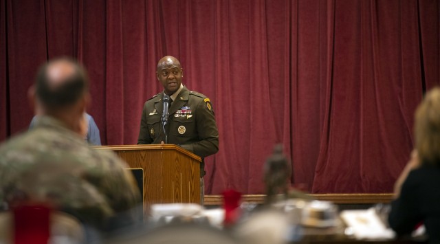 Fort Jackson Commander Brig. Gen. Milford H. 'Beags' Beagle Jr. speaks during the Fort Jackson Hall of Fame Induction Ceremony April 22 at the NCO Club on post.