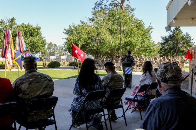 French Army Maj. Gen. Hubert Cottereau, deputy commanding general of the 3rd Infantry Division, gives a speech during his promotion ceremony, May 7, 2021, on Fort Stewart, Georgia. Cottereau serves as the deputy commanding general-readiness,...