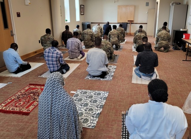 The Fort Drum Religious Support Office recently started a new Jum’ah Prayer Service at the Main Post Chapel on Fridays so that Soldiers practicing the Muslim faith have an opportunity to answer the call to prayer. The service is available to all Fort Drum community members, as well as those considering becoming a member of the Islamic faith. (Photo by Mike Strasser, Fort Drum Garrison Public Affairs)