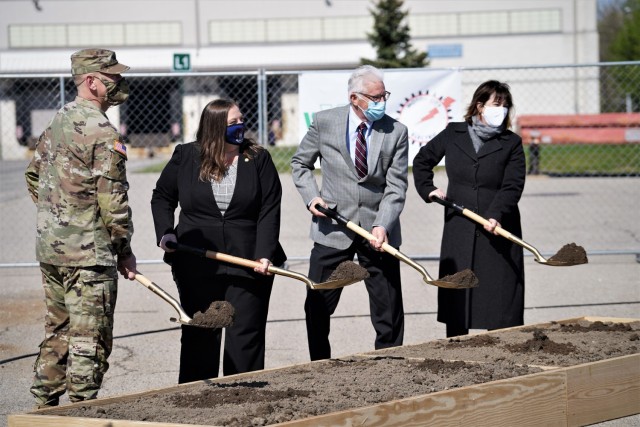 Michigan State Representative Lori Stone (center, left), and Michigan State Senator Paul Wojno, join Maj. Gen. Darren Werner, commander of the Tank-automotive and Armaments Command and senior commander of Detroit Arsenal, along with Detroit...