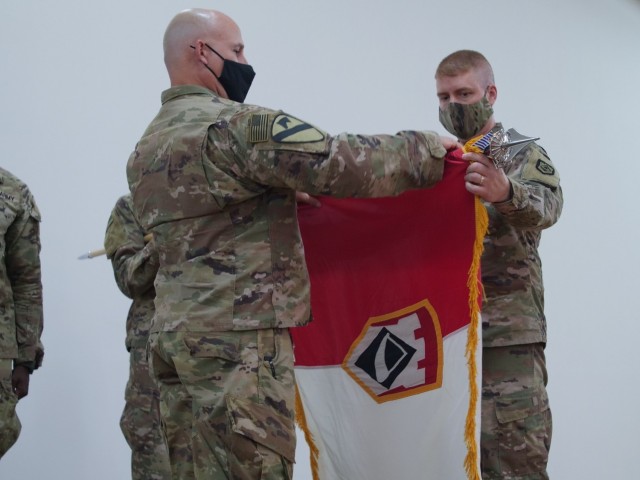The 16th Engineer Brigade cased their colors, representing a transfer of authority to the 111th Engineer Brigade as the Central Command Theater Engineer Brigade, during a recent ceremony on Camp Buehring, Kuwait.