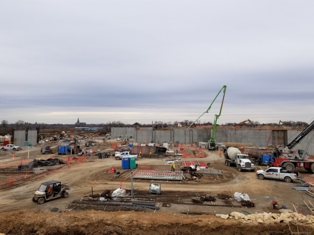 A view of construction for the N2W site in St. Louis, MO at the Next National Geospatial-Intelligence Agency West Headquarters site February 26, 2021. The building complex is expected to be occupied in 2025.