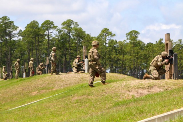 U.S. Army Soldiers qualify with the M4A1 carbine rifle as part of the stress shoot during the Division’s Soldier and Noncommissioned Officer of the Year Competition at Small Arms Range Delta, Fort Stewart, Ga., May 4, 2021. Candidates must outperform all other competitors in both physical and mental toughness as well as technical and tactical knowledge and proficiency to proceed through the corps, major command, and ultimately the Army level competitions. (U.S. Army Photo by Sgt. Trenton Lowery)