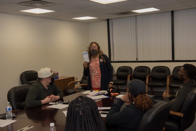 ASAP prevention coordinator LoNika Harris speaks with Soldiers and leaders on how the program benefits them.  The Green Company, 13th ESC, held Army Substance Abuse Program training for Soldiers new to the unit May 10 during the company’s third...