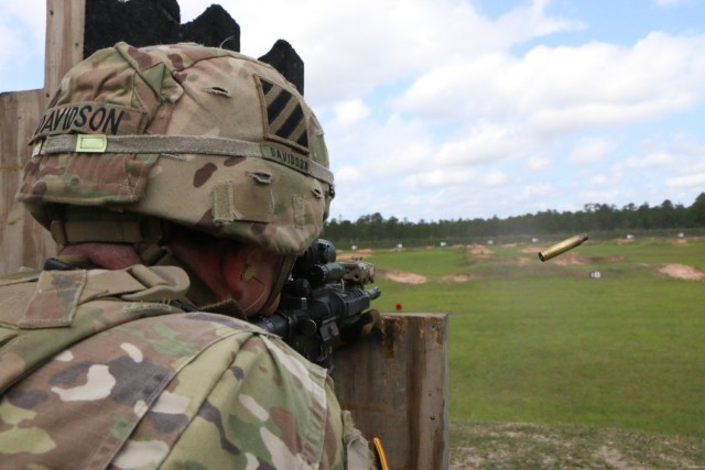 Sgt. Hunter Davidson, an infantryman assigned to 3rd Battalion, 15th Infantry Regiment, 2nd Armored Brigade Combat Team, 3rd Infantry Division, qualifies with the M4A1 carbine as part of the stress shoot event during the Division’s Soldier and Noncommissioned Officer of the Year Competition on Fort Stewart, Georgia, May 4, 2021. Candidates must outperform all other competitors in both physical and mental toughness as well as technical and tactical knowledge and proficiency to proceed through the corps, major command, and ultimately the Army level competitions. (U.S. Army Photo by Sgt. Trenton Lowery)
