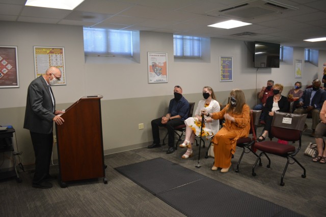 Rick Hearron, For Riley garrison safety director speaks to friends and family that attended his retirement ceremony April 30, 2021.